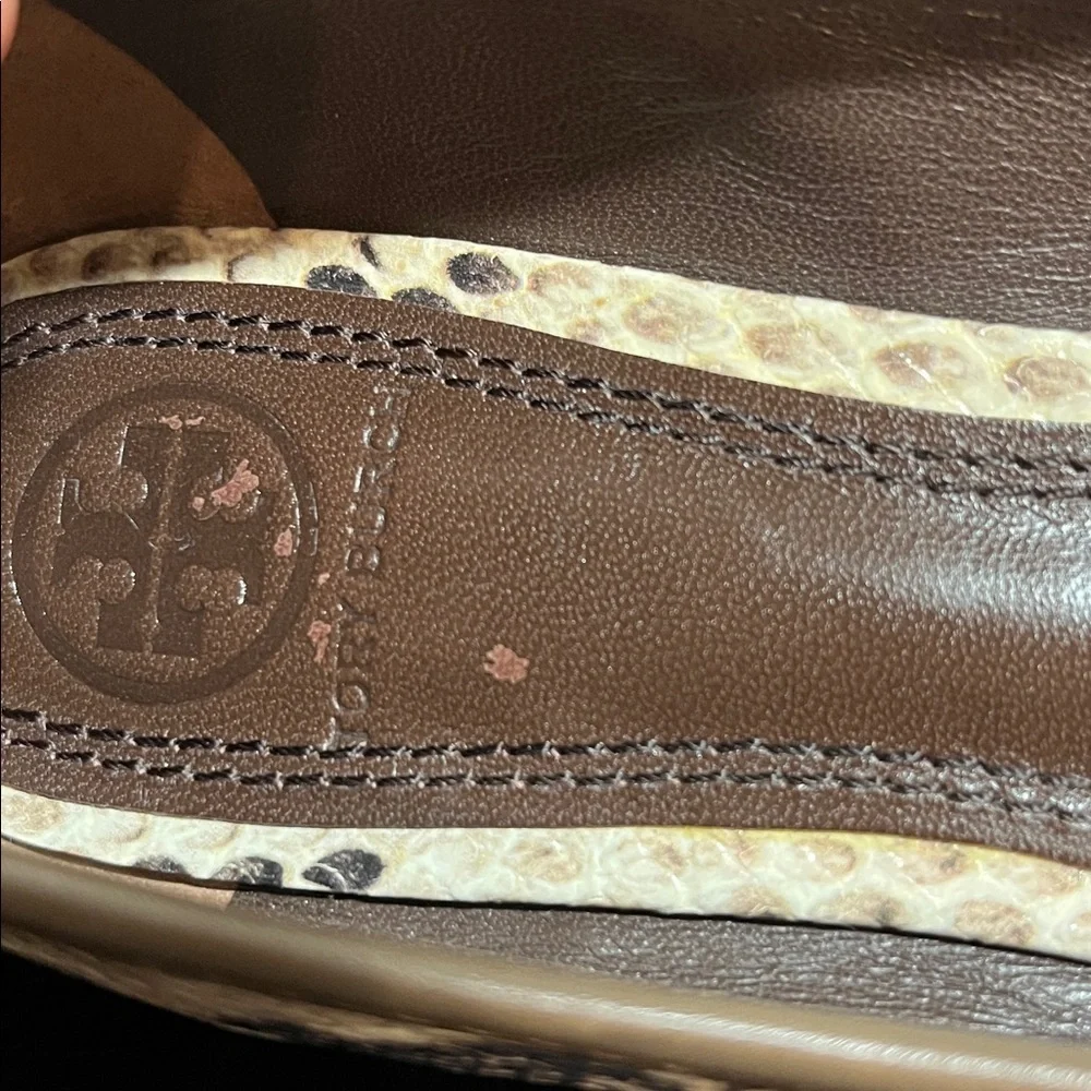 Tory Burch Louisa Python Brown Beige Black Snake Print Logo Ballet Flat Size 6.5